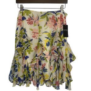 Lauren Ralph Lauren Floral Ruffle Trim‎ Georgette Skirt 14 Feminine Cottagecore